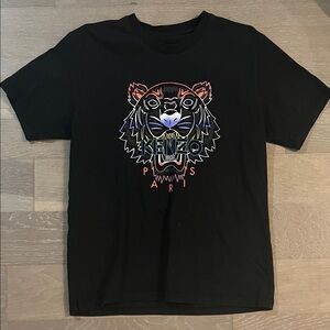 Kenzo Black Tee with Multicolor Tiger Design